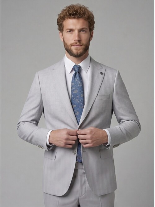 Light Grey Peak Lapel Comfort Fit Fully Lined Suit