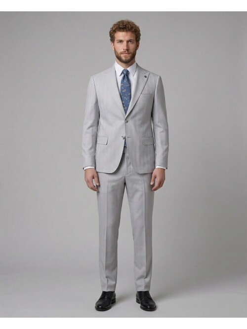 Light Grey Peak Lapel Comfort Fit Fully Lined Suit