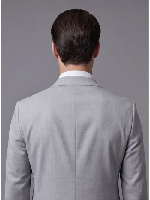 Açık Gri Sivri Yaka İki Düğmeli Slim Fit Takım Elbise