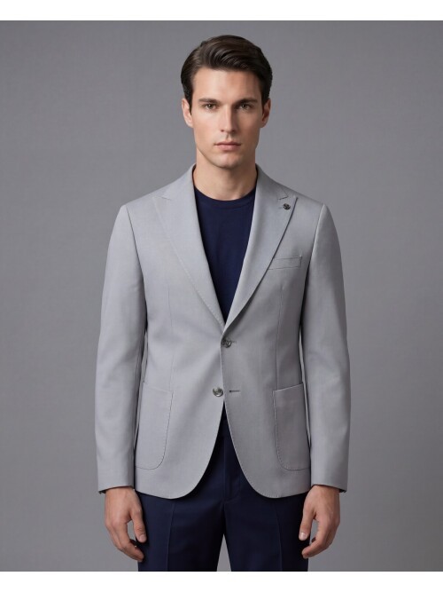 Light Grey Peak Lapel Patch Pocket Comfort Fit Blazer