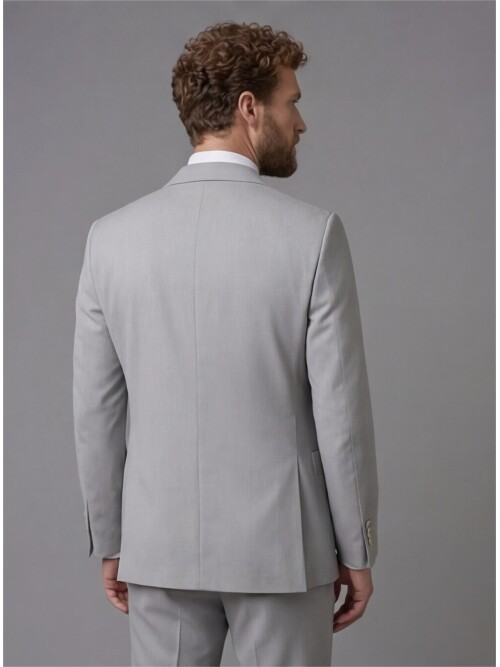 Light Grey Slim Fit Notch Lapel Suit with Patch Pockets