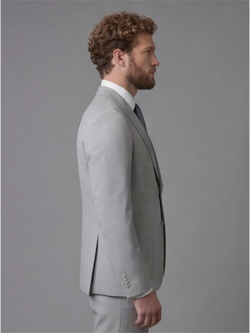 Light Grey Slim Fit Peak Lapel Patch Pocket Mens Suit