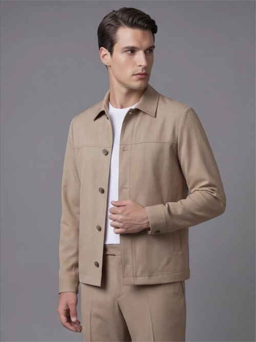 Açık Kahverengi Gömlek Yaka Spor Takım Elbise