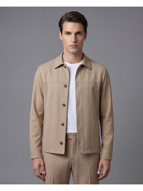 Açık Kahverengi Gömlek Yaka Spor Takım Elbise