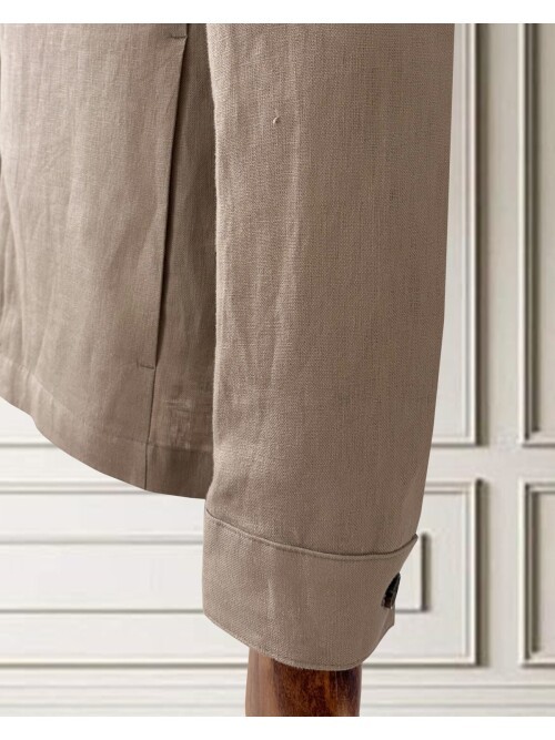 Açık Kahverengi Keten Safari Takım Elbise