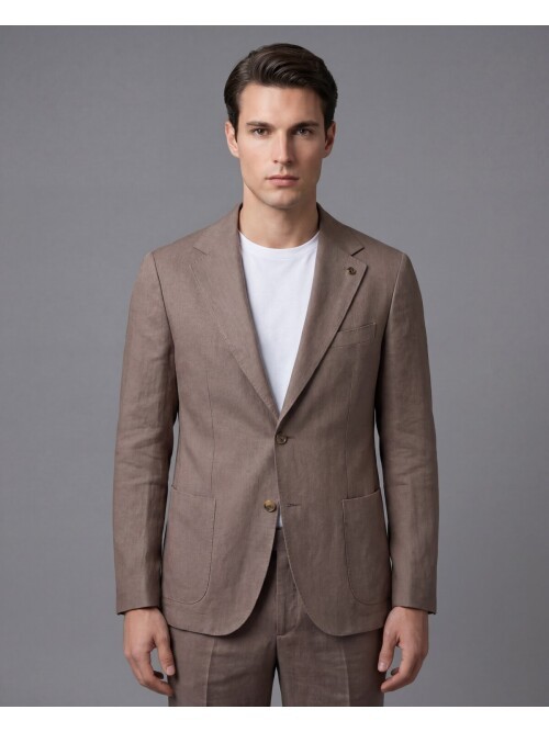 Açık Kahverengi Mono Yaka Comfort Fit Torba Cepli Takım Elbise