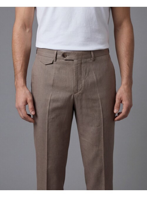 Açık Kahverengi Mono Yaka Comfort Fit Torba Cepli Takım Elbise