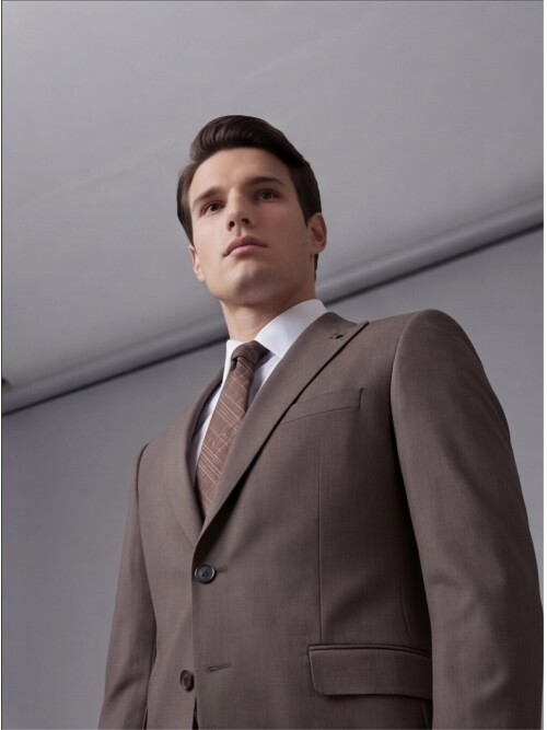 Açık Kahverengi Sivri Yaka İki Düğmeli Slim Fit Takım Elbise