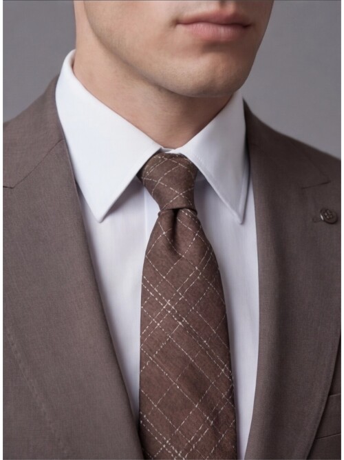 Açık Kahverengi Sivri Yaka İki Düğmeli Slim Fit Takım Elbise