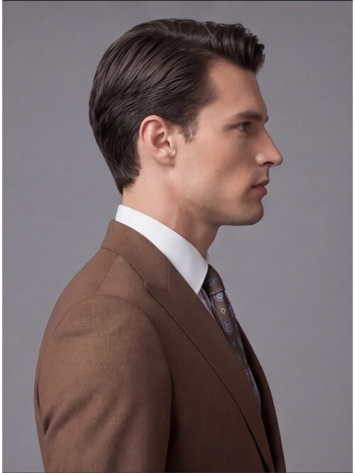 Açık Kahverengi Sivri Yaka İki Düğmeli Slim Fit Takım Elbise