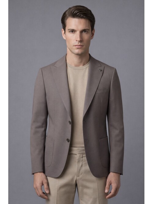 Light Brown Peak Lapel Patch Pocket Comfort Fit Blazer