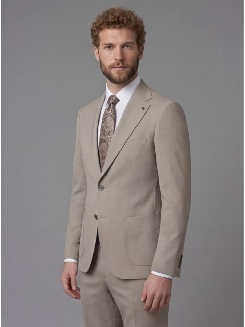 Light Brown Slim Fit Notch Lapel Suit with Patch Pockets