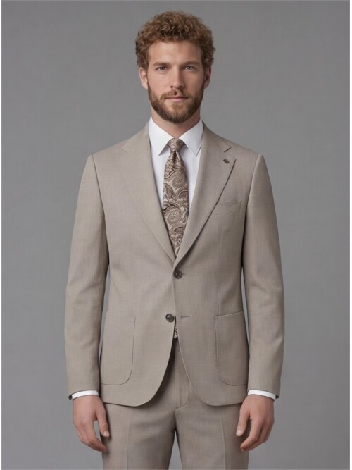 Light Brown Slim Fit Notch Lapel Suit with Patch Pockets