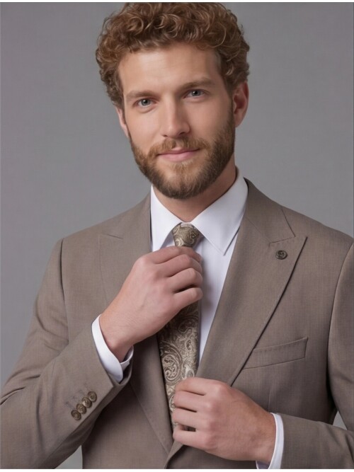 Light Brown Slim Fit Peak Lapel Patch Pocket Mens Suit