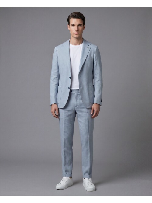 Açık Mavi Comfort Fit Mono Yaka Torba Cep Takım Elbise