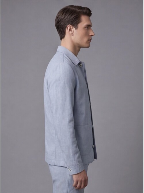 Açık Mavi Gömlek Yaka Düğmeli Torba Cepli Takım