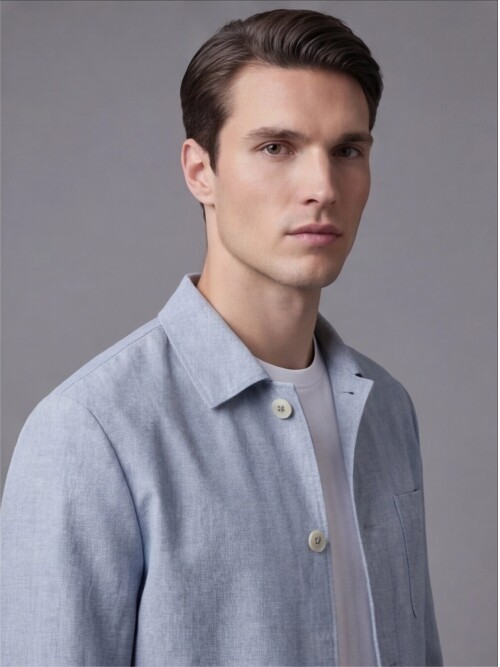 Açık Mavi Gömlek Yaka Düğmeli Torba Cepli Takım