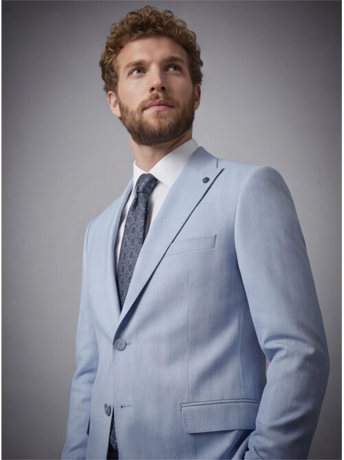 Light Blue Peak Lapel Comfort Fit Fully Lined Suit