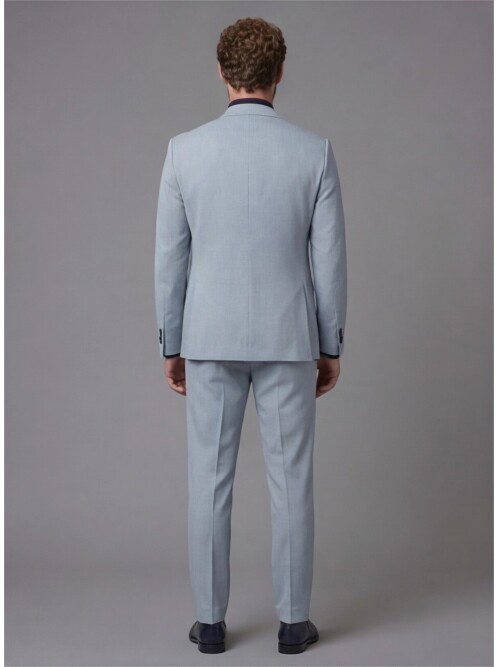 Light Blue Slim Fit Notch Lapel Suit with Patch Pockets