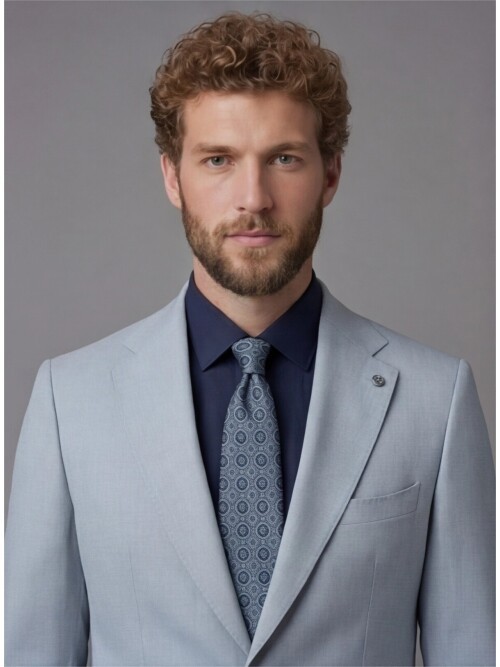 Light Blue Slim Fit Notch Lapel Suit with Patch Pockets
