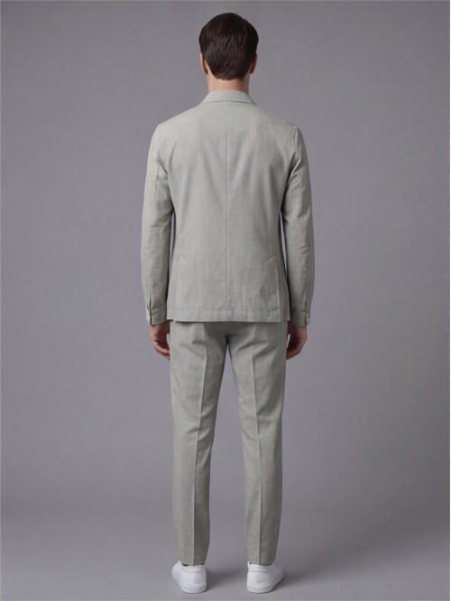 Açık Yeşil Gömlek Yaka Düğmeli Torba Cepli Takım