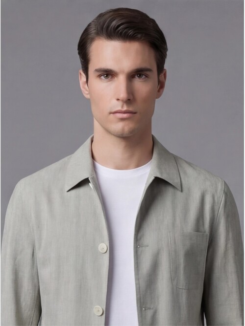 Açık Yeşil Gömlek Yaka Düğmeli Torba Cepli Takım