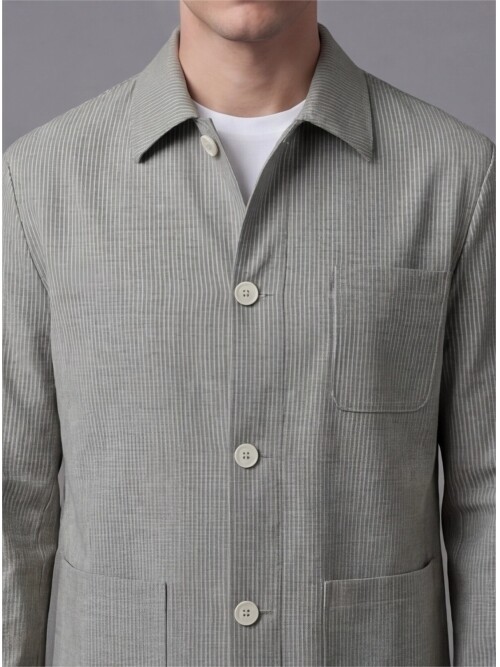 Açık Yeşil Gömlek Yaka Düğmeli Torba Cepli Takım