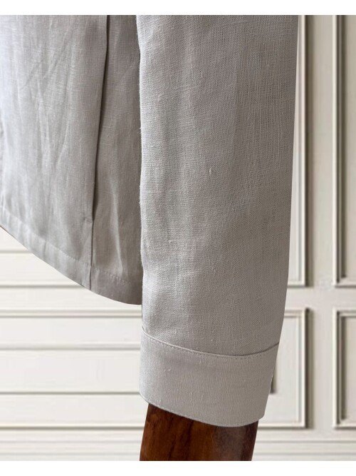 Bej Keten Safari Takım Elbise