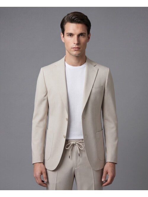 Bej Mono Yaka Performans Takım Elbise