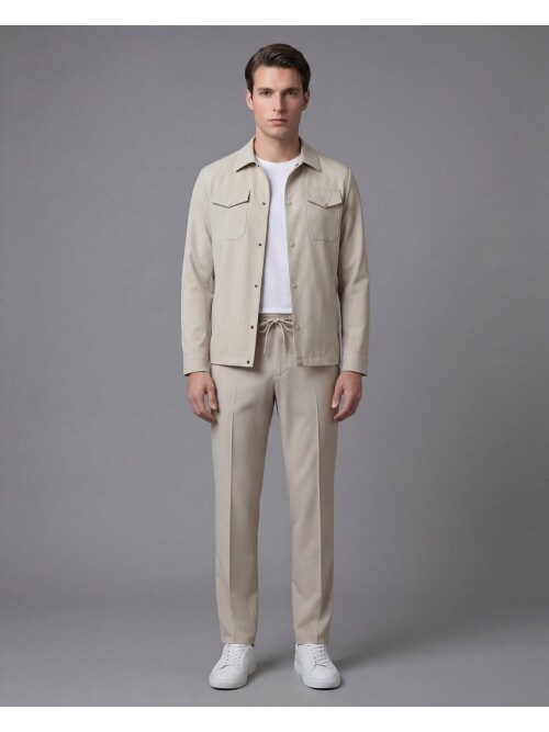 Beige Safari Pocket Mens Casual Suit – Comfort Fit Performance Model