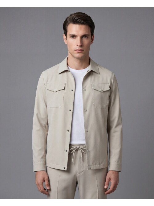 Beige Safari Pocket Mens Casual Suit – Comfort Fit Performance Model