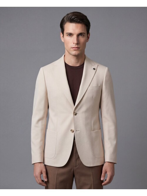 Beige Peak Lapel Patch Pocket Comfort Fit Blazer