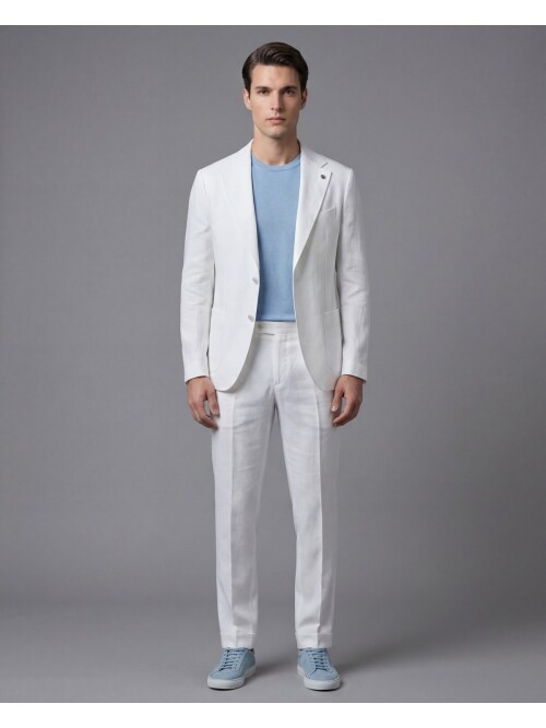 Beyaz Comfort Fit Mono Yaka Torba Cep Takım Elbise