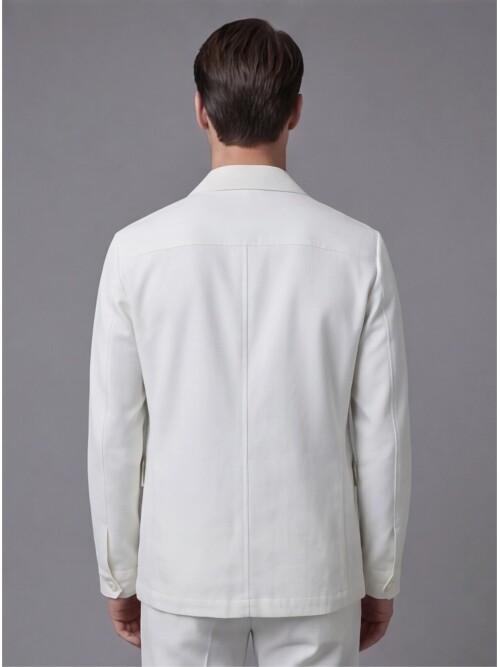 White Shirt Collar Buttoned Patch Pocket Suit
