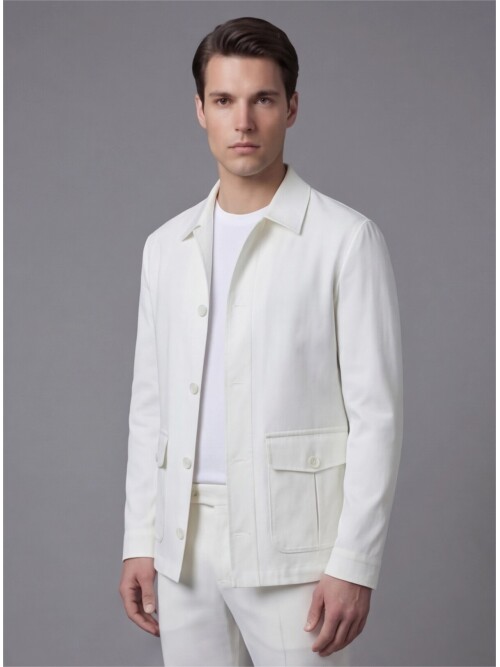 White Shirt Collar Buttoned Patch Pocket Suit