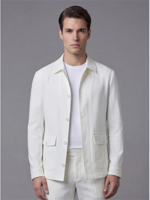 White Shirt Collar Buttoned Patch Pocket Suit
