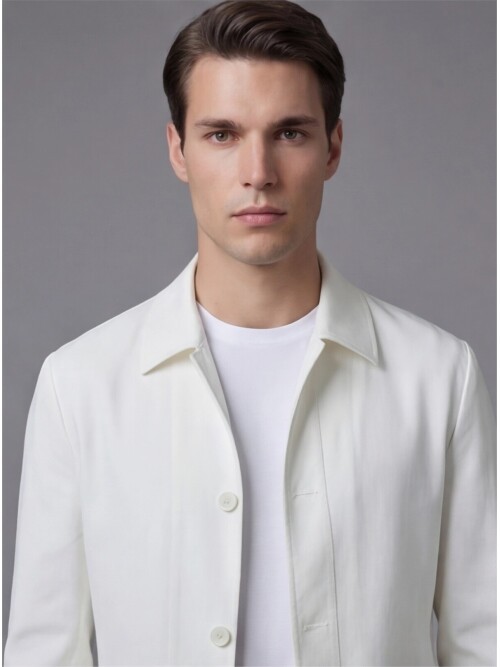 White Shirt Collar Buttoned Patch Pocket Suit