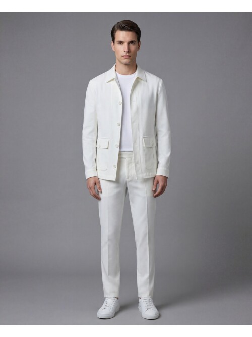 White Shirt Collar Buttoned Patch Pocket Suit