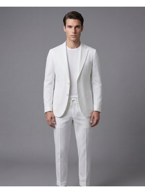 Beyaz Mono Yaka Performans Takım Elbise