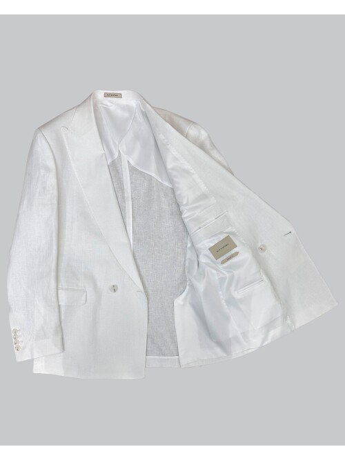 Beyaz Sivri Yaka 2 Düğme Keten Takım Elbise