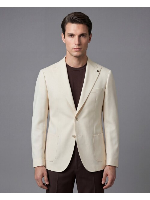 White Peak Lapel Patch Pocket Comfort Fit Blazer