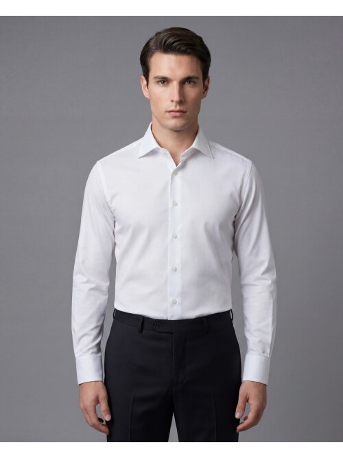 Beyaz Slim Fit Uzun Kollu Klasik Yaka Gömlek