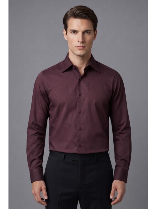 Bordo Slim Fit Büyük Klasik Yaka Gömlek