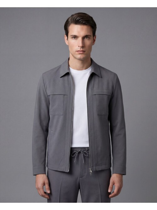 Gri Fermuarlı Performans Takım Elbise