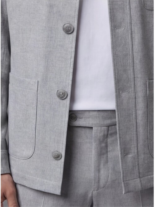 Gri Gömlek Yaka Düğmeli Torba Cepli Takım