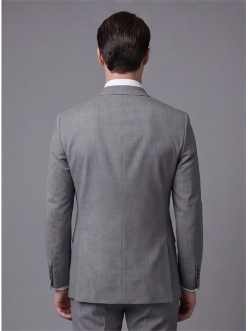 Gri Mono Yaka İki Düğmeli Takım Elbise