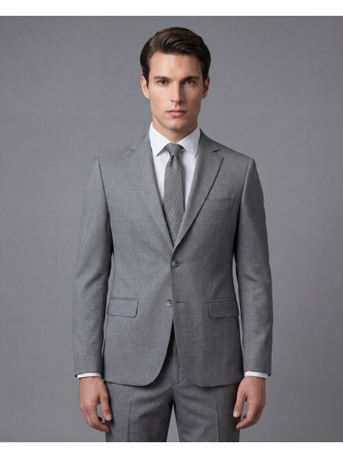 Gri Mono Yaka İki Düğmeli Takım Elbise