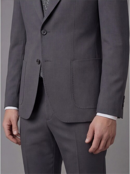 Grey Slim Fit Peak Lapel Patch Pocket Mens Suit