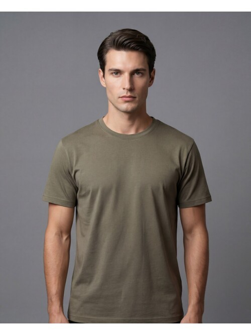 Haki Bisiklet Yaka Pamuklu Slim Fit T-shirt