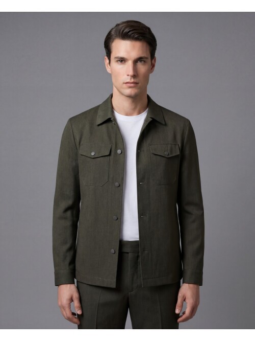 Haki İki Cep Çıt Çıt Kapaklı Performans Takım Elbise